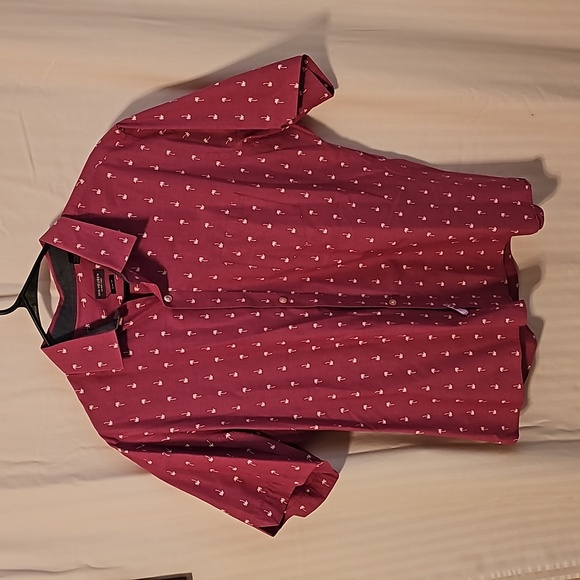 Van Heusen, mauve colored, palm tree patterned, short sleeved, button down, shir - Picture 1 of 5